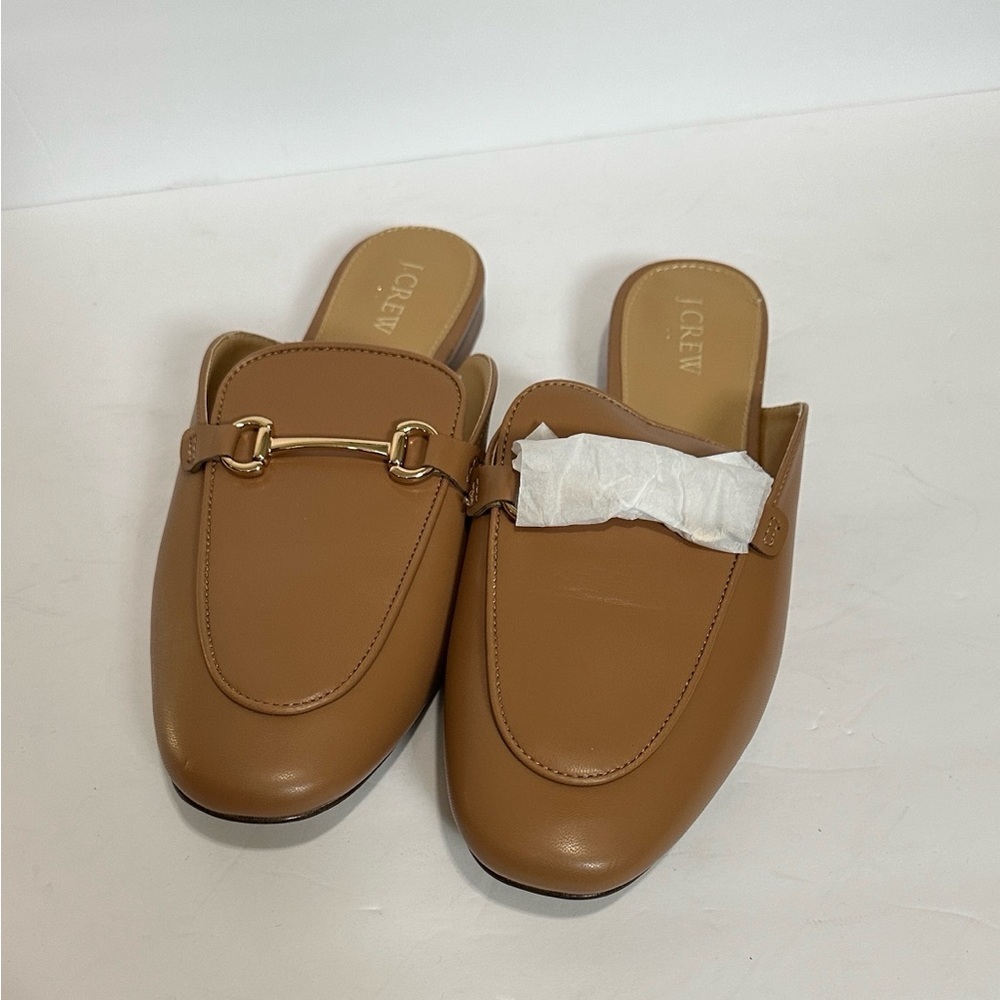 J. Crew Women's Brown Leather Mules with Gold Accent sz - Picture 8 of 11
